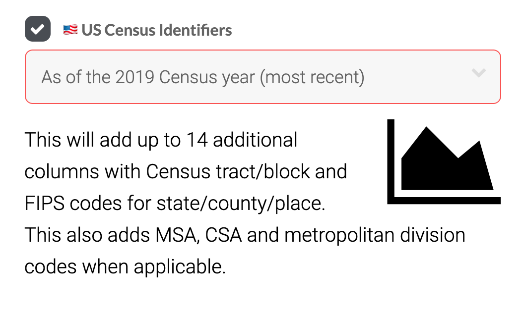 Screenshot showing US Census option in Geocodio Spreadsheet Geocoding tool